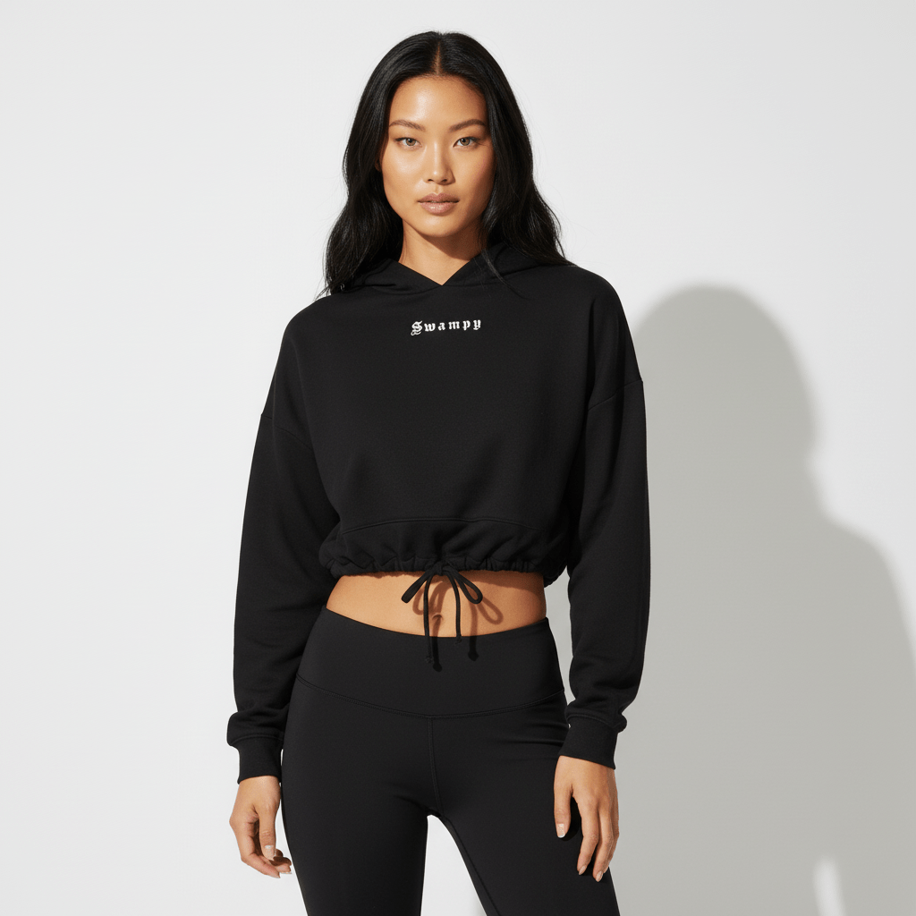 Women's Cropped Oversize Hooded Sweatshirt - Black - Swampy Couture - hoodie