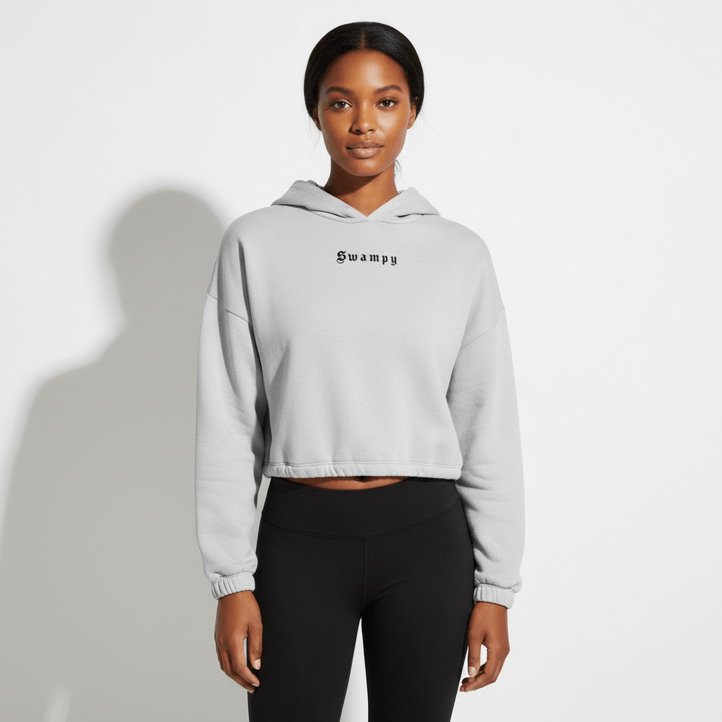 Women's Cropped Oversize Hooded Sweatshirt - White - Swampy Couture - hoodie