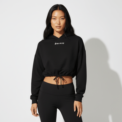 Women's Cropped Oversize Hooded Sweatshirt - Black - Swampy Couture - hoodie