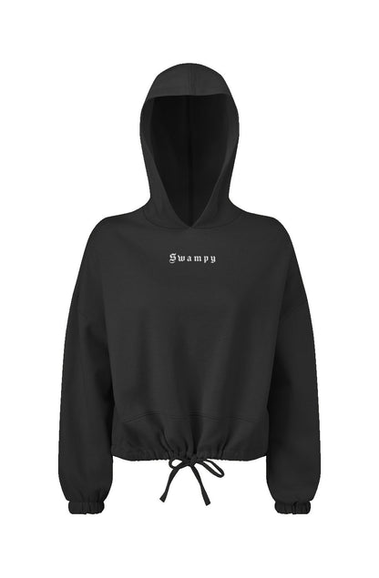 Women's Cropped Oversize Hooded Sweatshirt - Black - Swampy Couture - hoodie