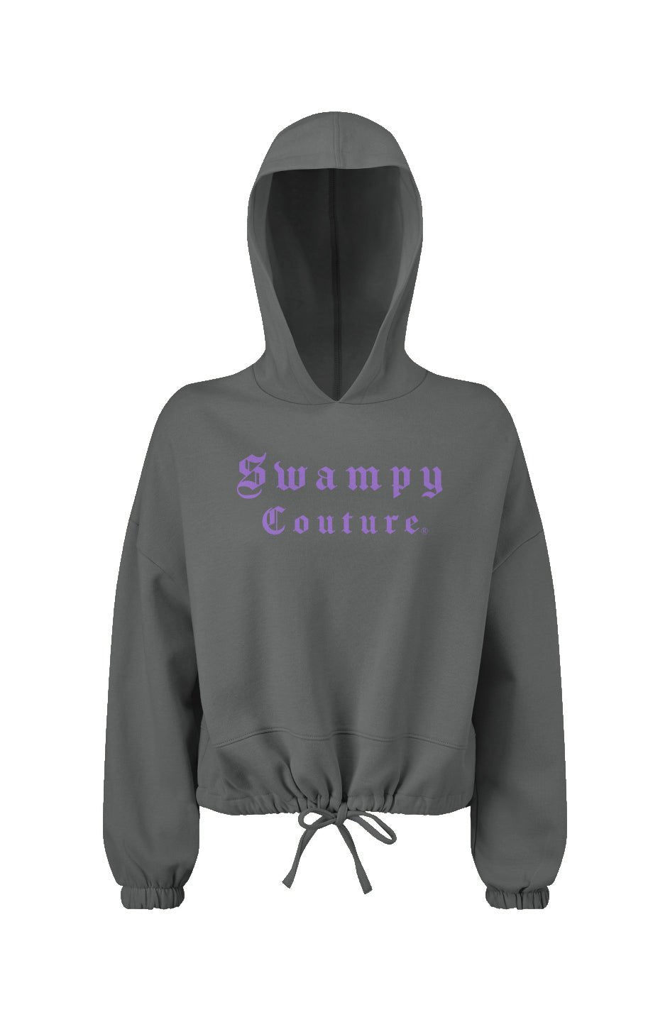 Women's Cropped Oversize Hooded Sweatshirt - Charcoal - Swampy Couture - hoodie