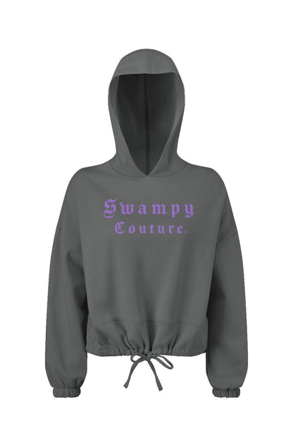 Women's Cropped Oversize Hooded Sweatshirt - Charcoal - Swampy Couture - hoodie