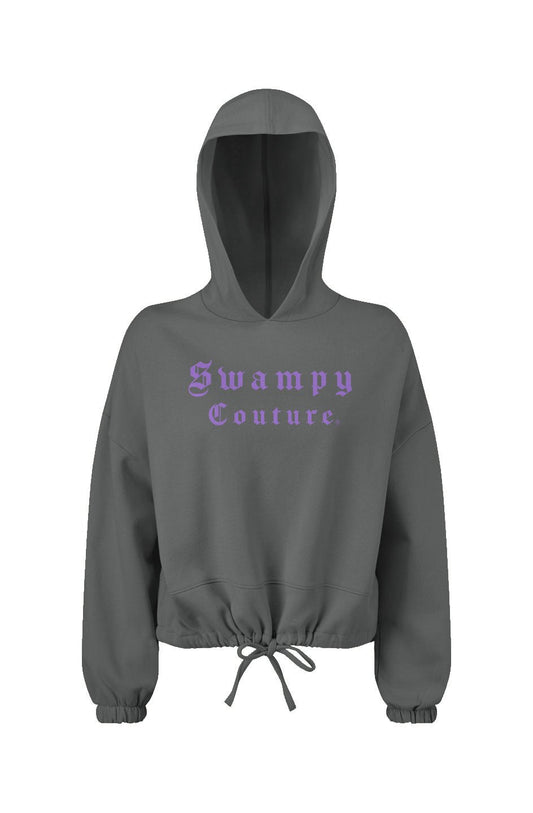 Women's Cropped Oversize Hooded Sweatshirt - Charcoal - Swampy Couture - hoodie