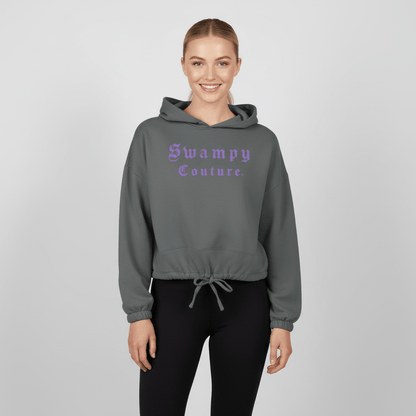 Women's Cropped Oversize Hooded Sweatshirt - Charcoal - Swampy Couture - hoodie