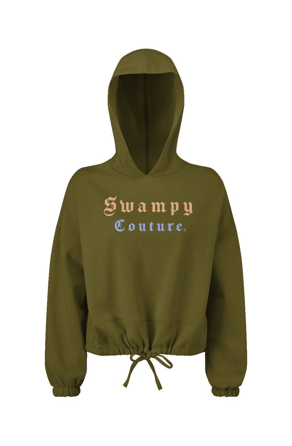 Women's Cropped Oversize Hooded Sweatshirt - Olive - Swampy Couture - hoodie