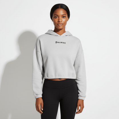 Women's Cropped Oversize Hooded Sweatshirt - White - Swampy Couture - hoodie